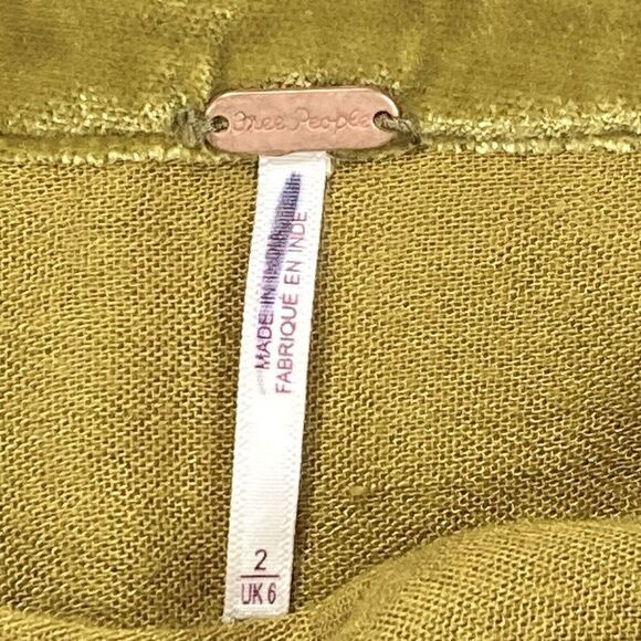 Free People Vivienne Velvet Mini Skirt 2 Yellow Ruched Drawstring Classy Pull On - Picture 11 of 11